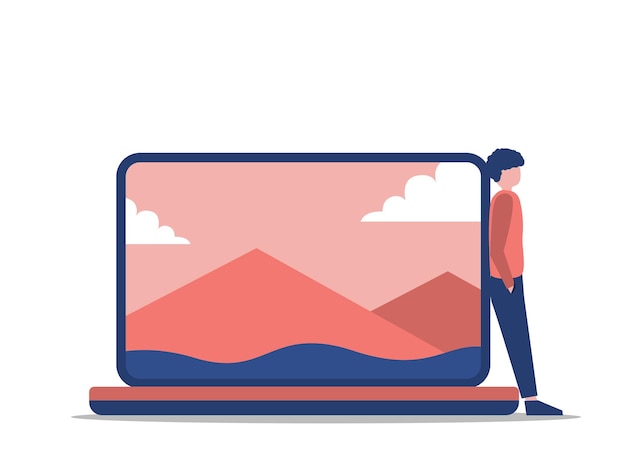 Gadget with man flat illustration