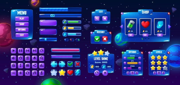 galaxy space game interface button and panel