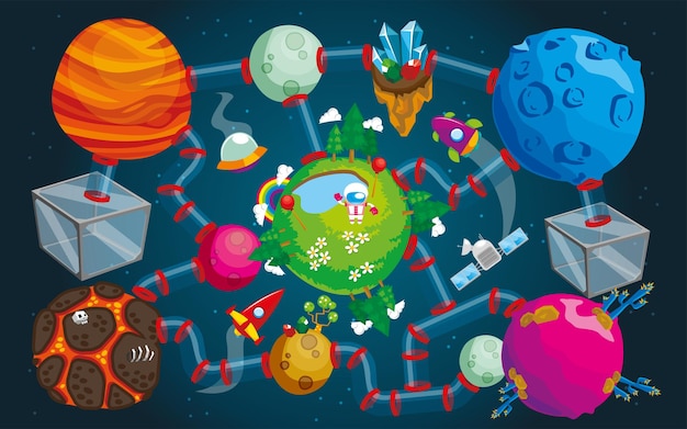 galaxy space maze game illustration for kids play mat and roll mat 2