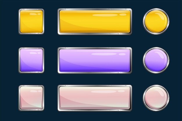 Game button set ui web icon for app isolated Volume cartoon vector design Mobile game assets sign Template button iridescent gradient Round square and rectangular shape