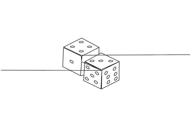 Game dice continuous one line drawing simple outline vector icon