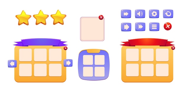 Game interface set icons buttons navigation Vector cartoon Game interface menu set Empty sign