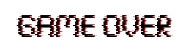 GAME OVER text in glitch effect Pixelated font on games concept