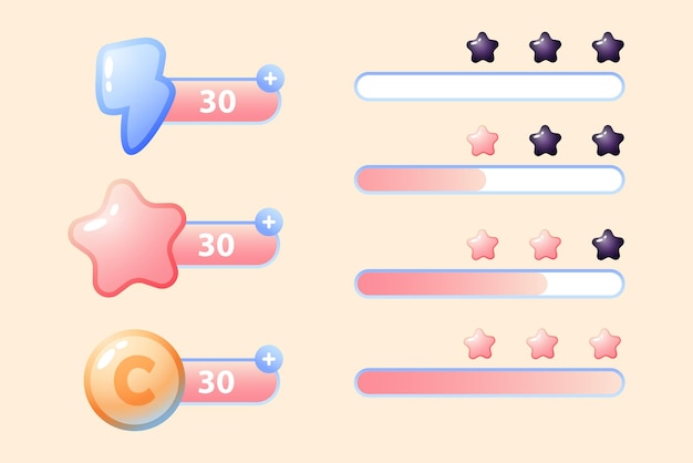 game ui kit set of user interface gui to build 2d games casual game vector can be used in mobile
