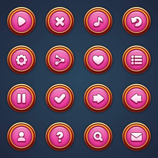 game ui set of pink buttons in cartoon style gui to build 2d games cartoon casual buttons kit