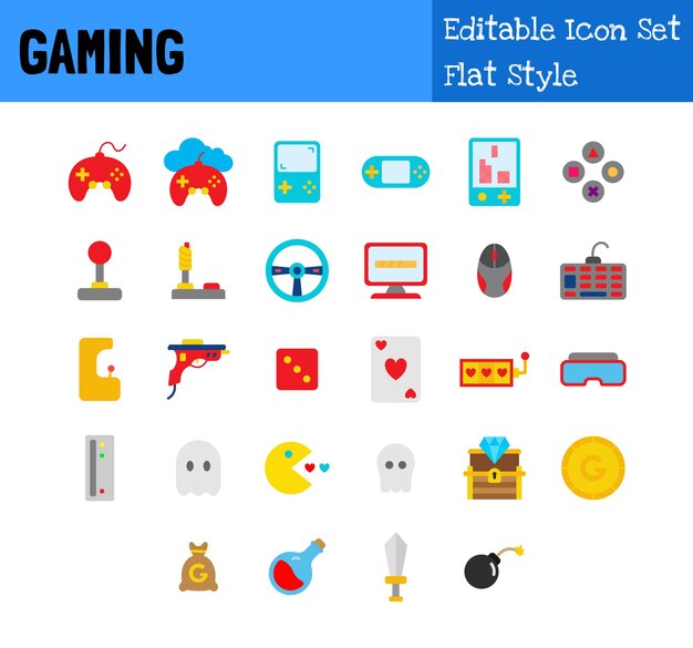 Gaming Collection Icon Set Flat Style