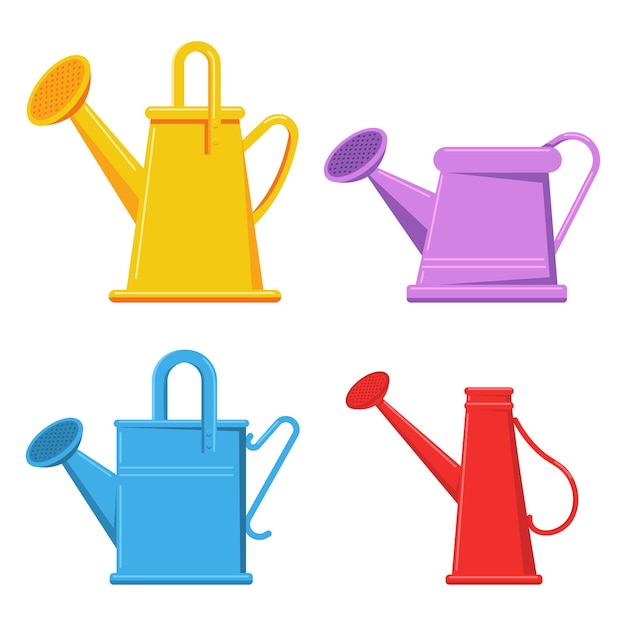 Garden watering cans vector cartoon set