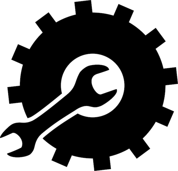 Gear and Wrench Icon in Flat Style. Vector Illustration.