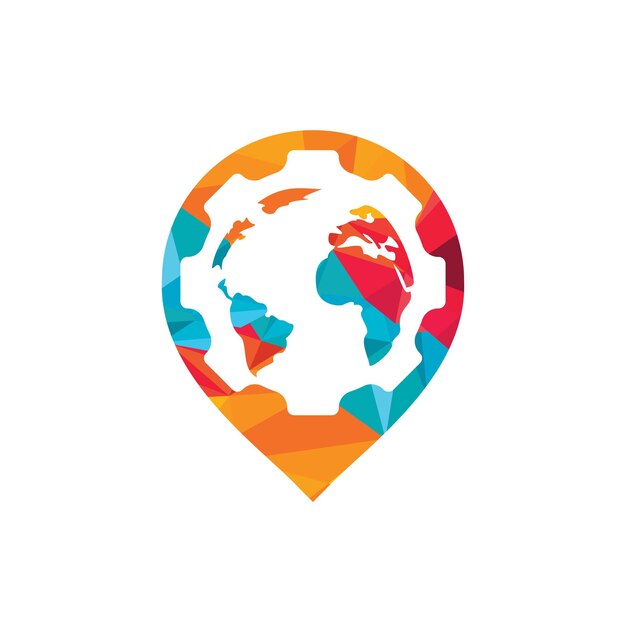 Gear global with pin pointer shape vector logo design
