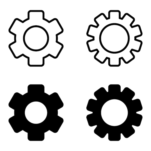 Gear set Black gear wheel icons on white background