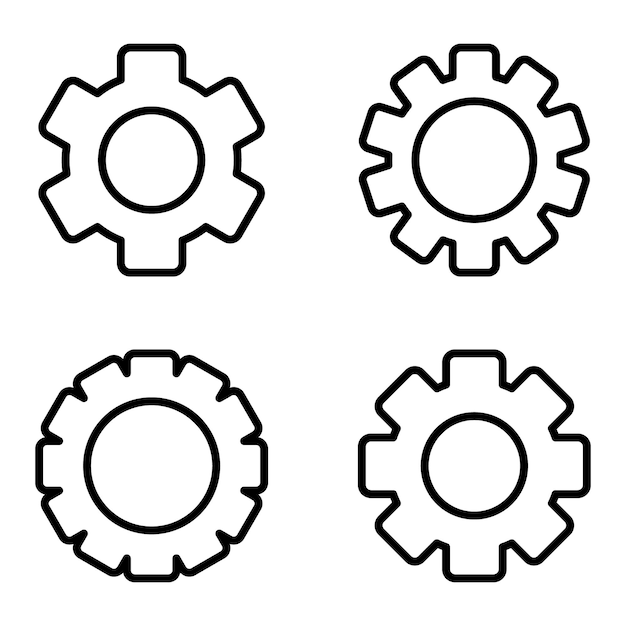 Gear set Black gear wheel icons on white background