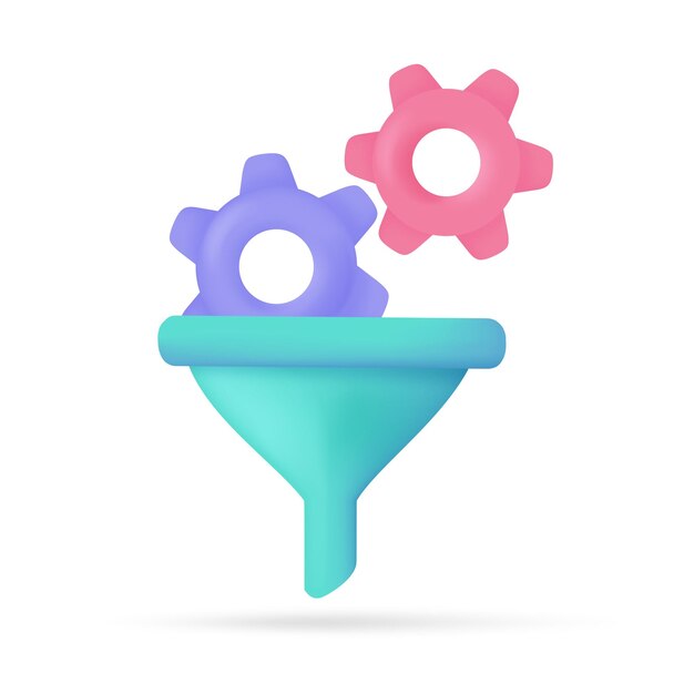 gears on the filter funnel work process screening concept 3d vector illustration