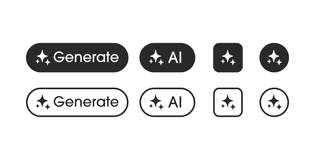 Generate AI button user interface Artificial intelligence Generate symbol Flat design for app website and interfaces UI UX elements Vector illustration