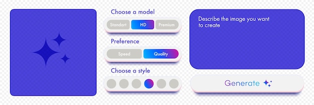 Generate AI image vector user interface with tools button window for promt text trendy style