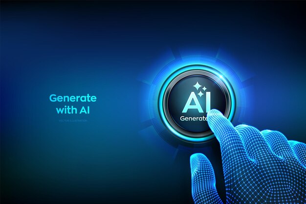 Generate with AI button Artificial intelligence and Machine learning technology concept AI enters by command prompt to generate ideas Closeup finger about to press a Generate AI button Vector