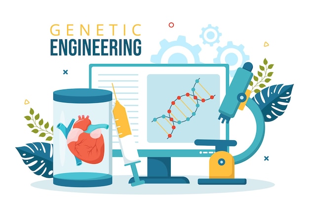 Genetic Engineering and DNA Modification Illustration with Genetics Research or Experiment Scientist