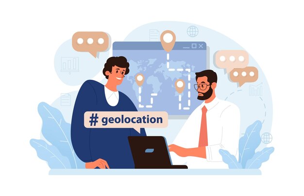 Geolocation pin location point character using digital device for sending posts and sharing them in