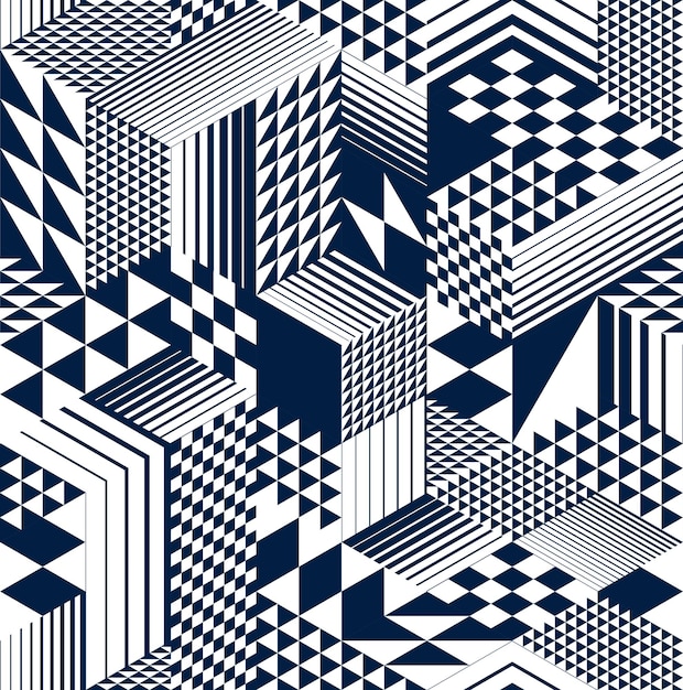 geometric 3d seamless pattern with cubes, rhombus and triangles boxes blocks vector background, architecture and construction, wallpaper design.