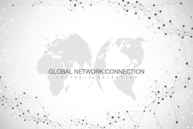 geometric abstract background with connected line and dots. network and connection background for your presentation. graphic polygonal background. scientific vector illustration.