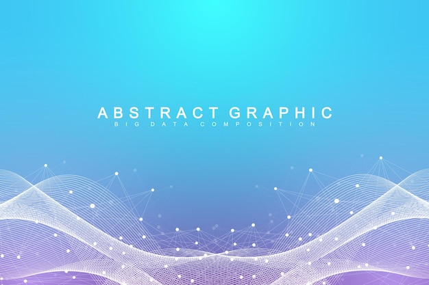 Geometric abstract background with connected line and dots. Network and connection background for your presentation. Graphic polygonal background. Scientific vector illustration.
