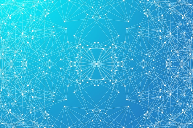 geometric abstract background with connected line and dots. network and connection background for your presentation. graphic polygonal background. wave flow. scientific vector illustration.