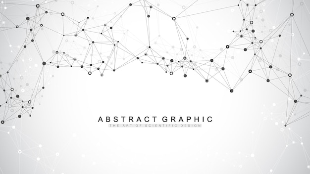 Geometric abstract background with connected lines and dots. Connectivity flow point. Molecule and communication background. Graphic connection background for your design. Vector illustration.