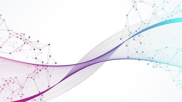 Geometric abstract background with connected lines and dots. Connectivity flow point. Molecule and communication background. Graphic connection background for your design. Vector illustration.