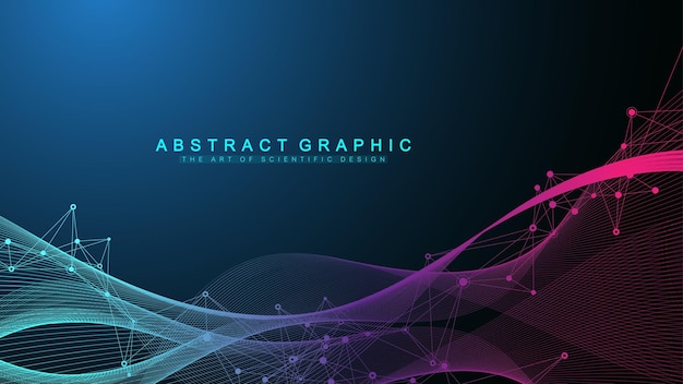 Geometric abstract background with connected lines and dots. Wave flow. Molecule and communication background. Graphic background for your design. Vector illustration.
