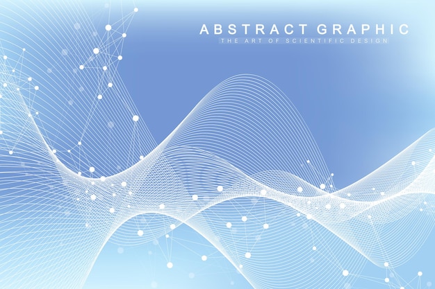 geometric abstract background with connected lines and dots. wave flow. molecule and communication background. graphic background for your design. vector illustration.