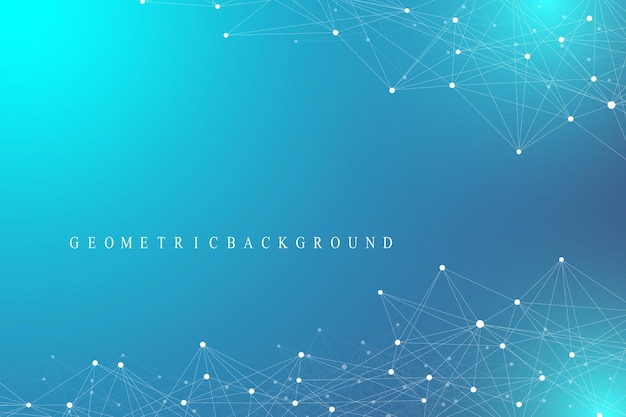 Geometric abstract background with connected lines and dots Wave flow Molecule and communication background Graphic background for your design Vector illustration