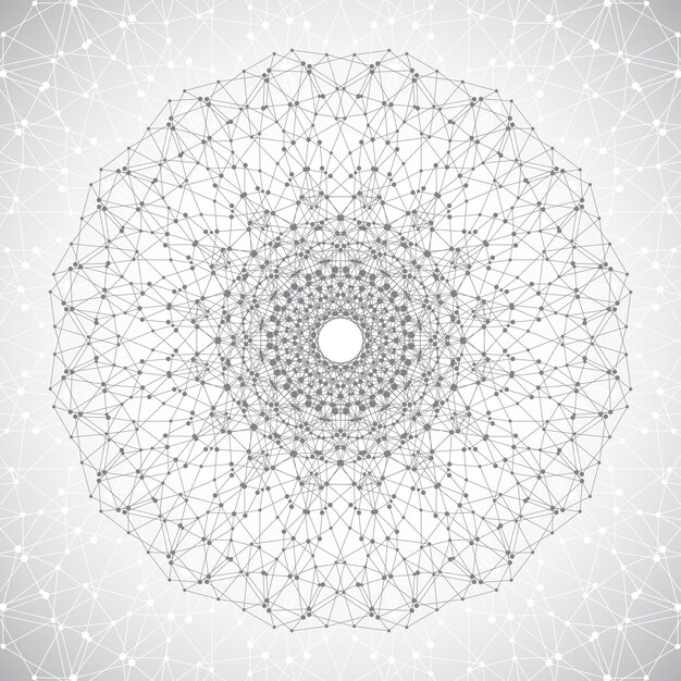 geometric abstract lattice with connected line and dots round gray form of the molecule graphic comp...