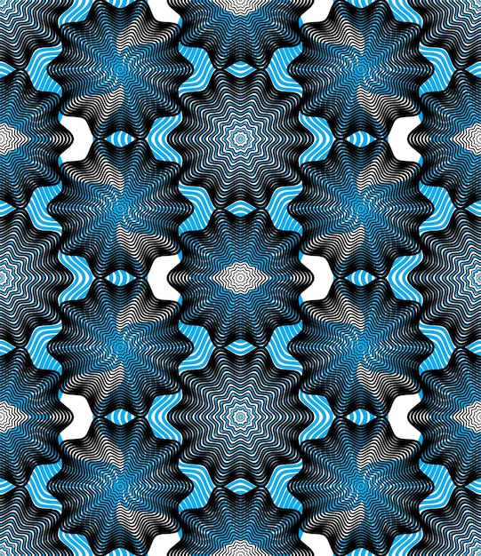 Geometric colorful stripy overlay seamless pattern, bright vector abstract background. Graphic symmetric ornament.