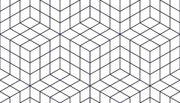 geometric cubes abstract seamless pattern, 3d vector background. technology style engineering line drawing endless illustration. single color, black and white. usable for fabric, wallpaper, wrapping,