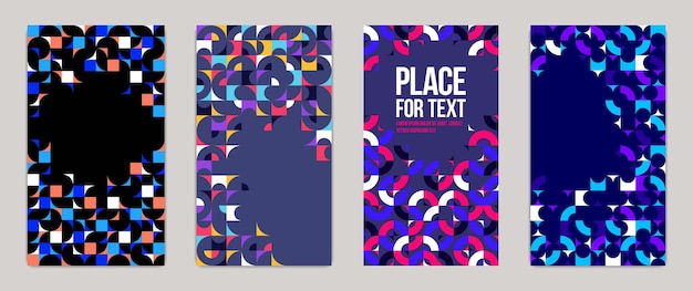 Geometric design covers vector set colorful modular constructor design backgrounds flyer templates in retro 70s style art pattern square and circle shapes