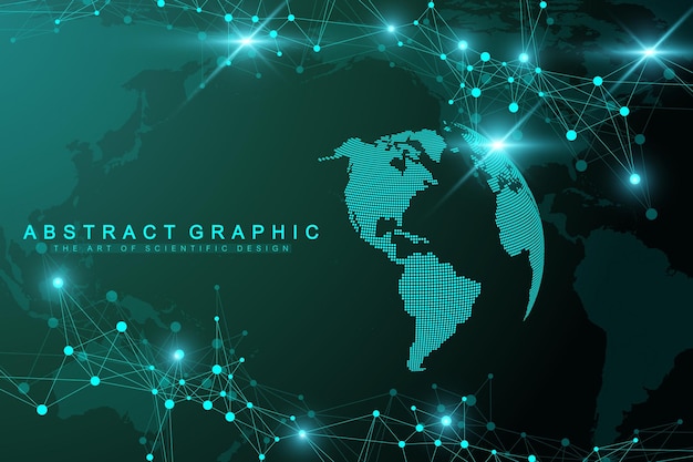 Geometric graphic background molecule and communication. Big data complex with compounds. Perspective backdrop. Minimal array. Digital data visualization. Scientific cybernetic vector illustration.