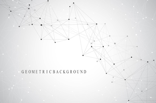 Geometric graphic background molecule and communication. Connected lines with dots. Minimalism chaotic illustration background. Concept of the science, chemistry, biology, medicine, technology, vector
