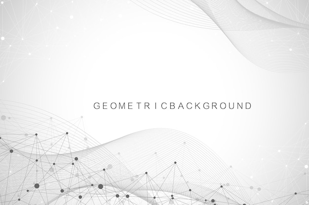 Geometric graphic background molecule and communication. Connected lines with dots. Minimalism chaotic illustration background. Concept of the science, chemistry, biology, medicine, technology.