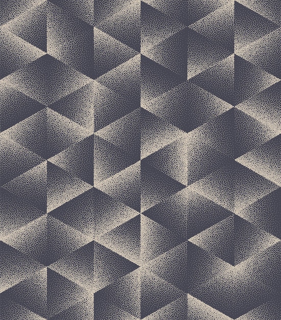 Geometric Hexagonal Pattern Vector Seamless Triangular Retro Abstract Background. Dotted Triangles Repetitive Texture. Old Fashioned Stylish Continuous Wallpaper. Abstract Art Geometrical Illustration