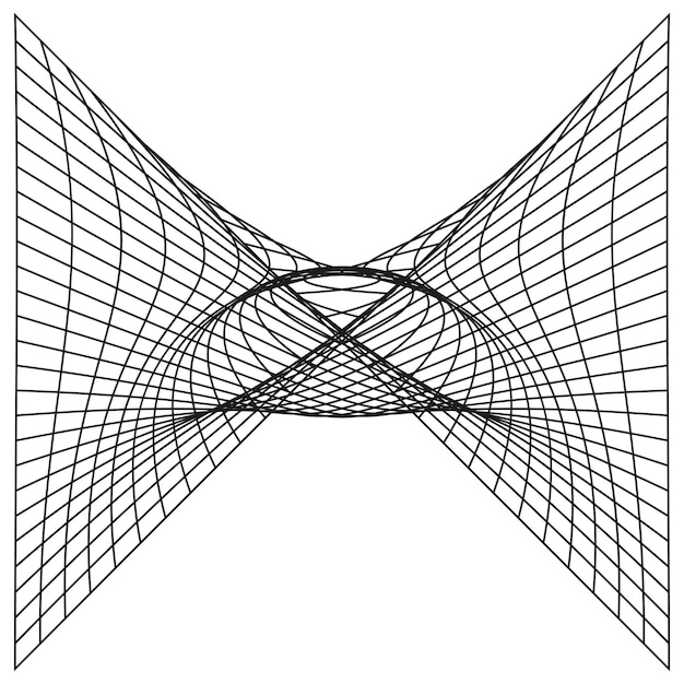 Geometric hourglass structure Intersecting grid lines Abstract curve vector Symmetrical mesh shape