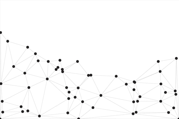Geometric network pattern with black nodes and connecting lines on a white background representing modern digital communication and technology in an abstract design