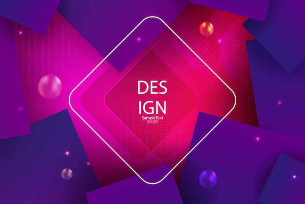 Geometric pink background with a set of interwoven blue squares and an abstract rhombus shape frame