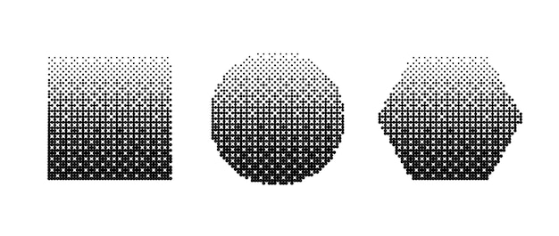 Geometric shapes bitmap set Dither gradient forms collection Circle square hexagon elements design