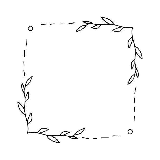 Geometric square floral empty frame with branches and flowers Elegant herbs or blossoms Vector botanical outline borders set