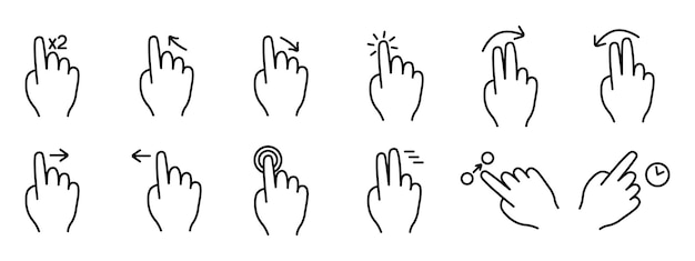 Gesture set icon Swipe tap doubleclick rotate pinch zoom scroll gesture touchscreen interaction user interface hand movement multitouch gesture swipe pinch control