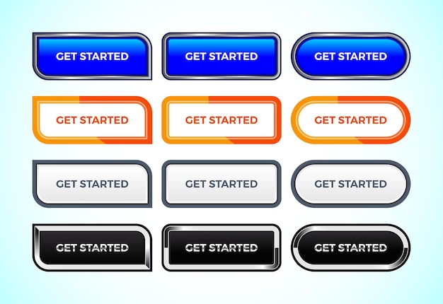 Get started button set of different shapes and colors Suitable for mobile app and website UI design