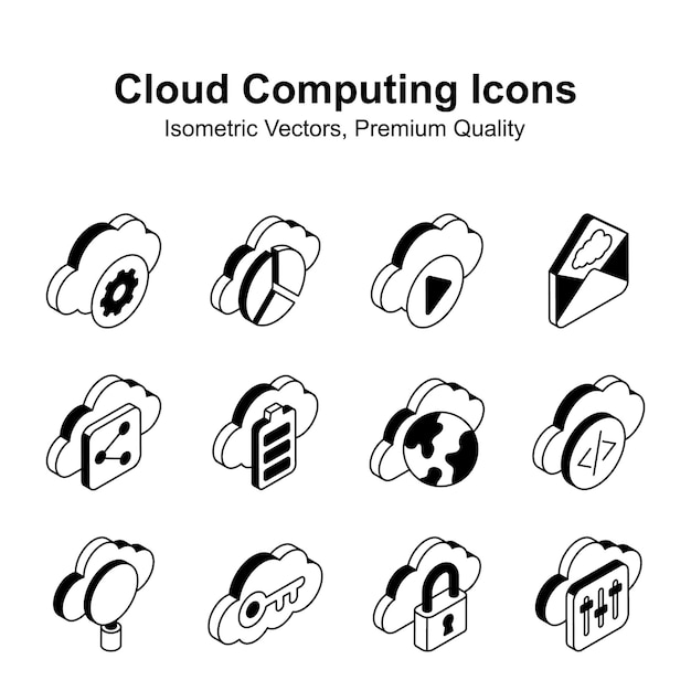Get your hold on this creative cloud computing isometric vectors set ready for premium use