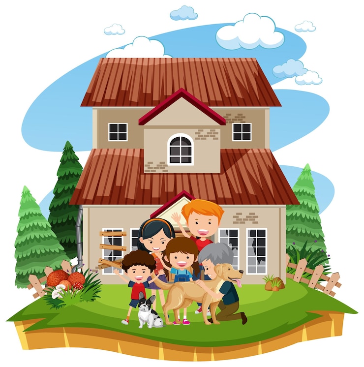 Vector gia đình hạnh phúc trước nhà