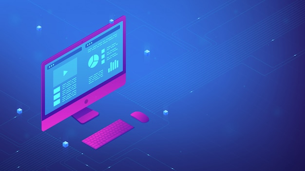 Giao diện máy tính cá nhân. Hình minh họa 3d đẳng cự.
