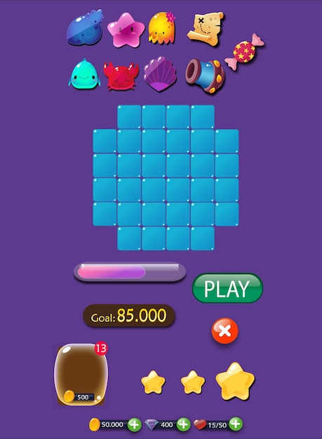 Giao diện người dùng trò chơi (UI) cho trò chơi Match 3