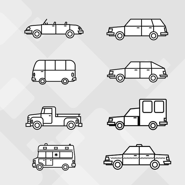 Giao thông vận tải xe cộ bóng trắng biểu tượng bên hông bộ sưu tập biểu tượng